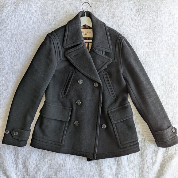 Burberry men's pea coat in black